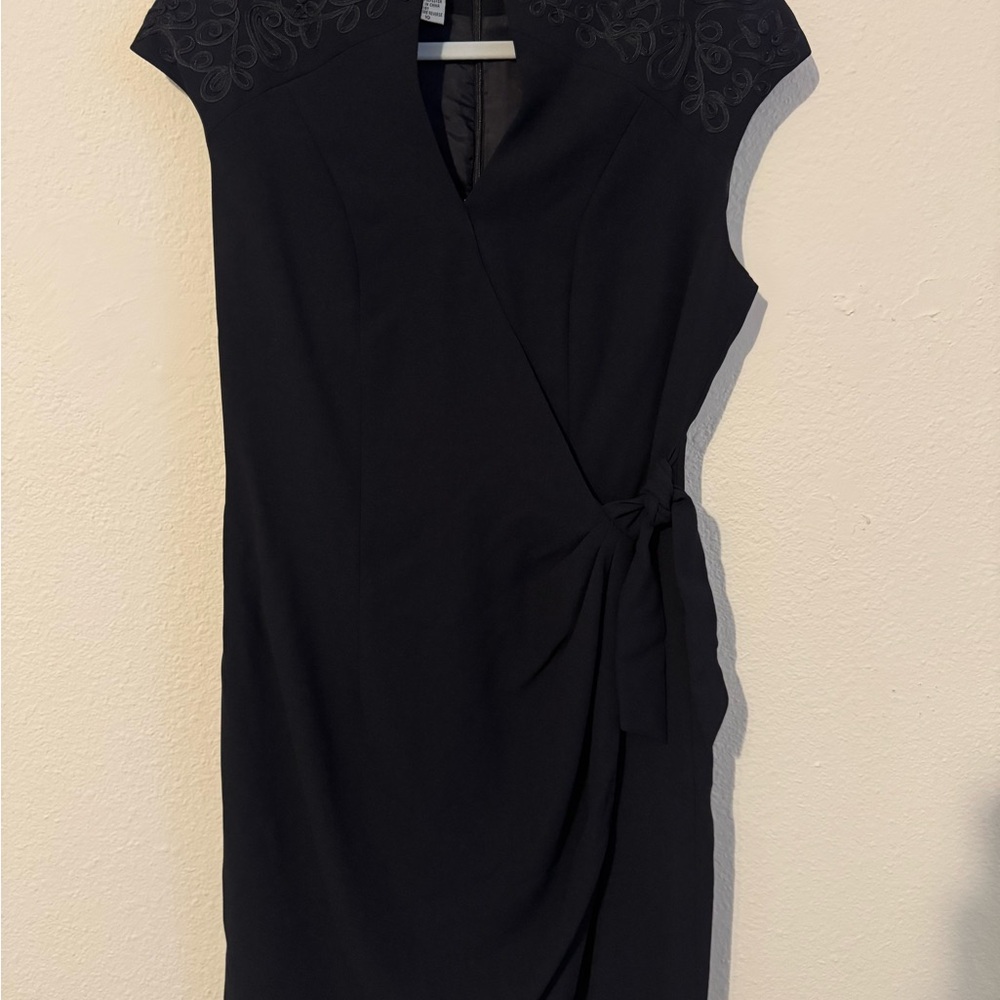 Classic Black Cap-Sleeve Wrap Midi Dress